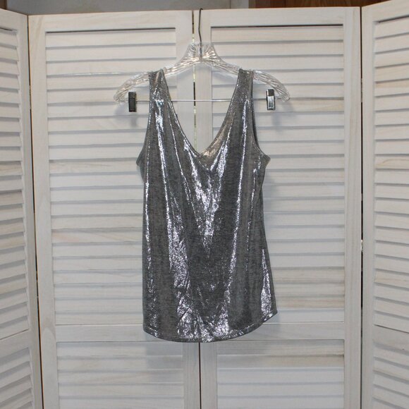 White House black market silver metallic stretch tank top XS - Picture 1 of 5